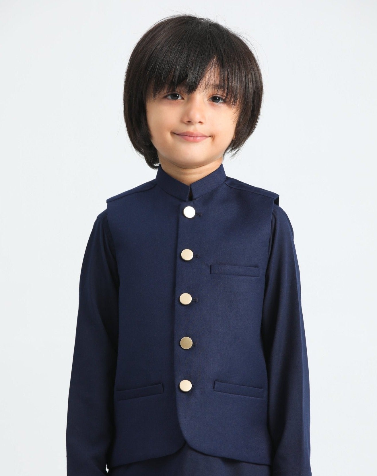 Navy Blue Shalwar Kameez and Waistcoat - 3PC Set - Kids
