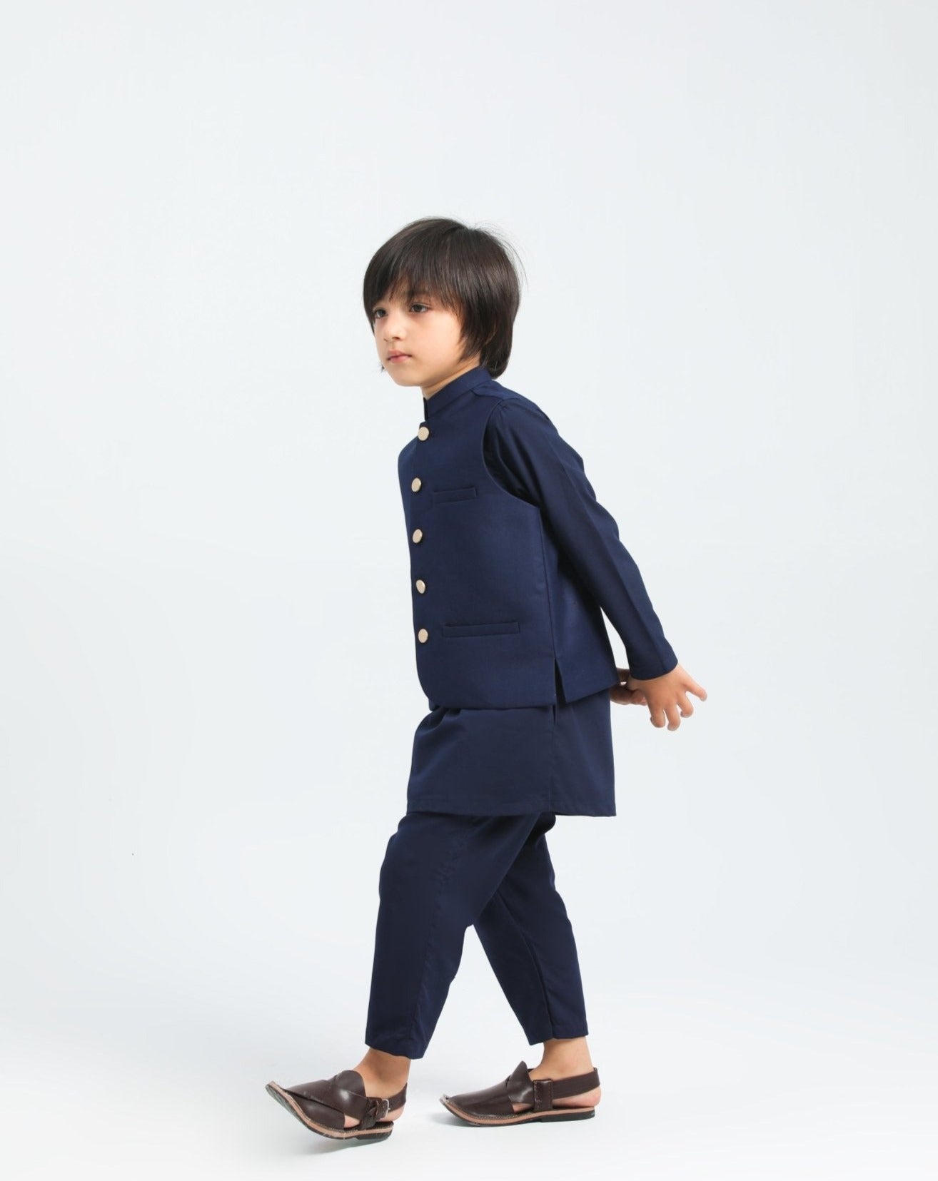 Navy Blue Shalwar Kameez and Waistcoat - 3PC Set - Kids