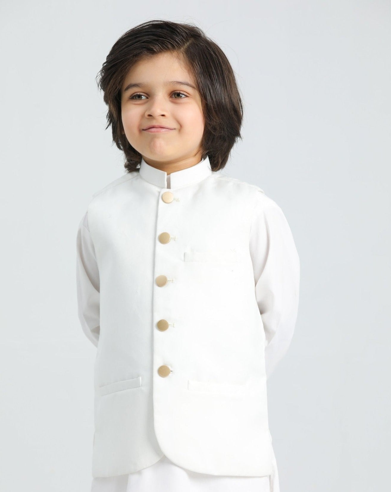 Off White Shalwar Kameez and Waistcoat - 3PC Set - Kids