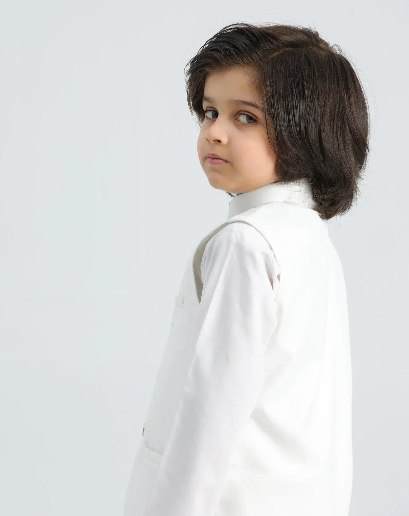 Off White Shalwar Kameez and Waistcoat - 3PC Set - Kids