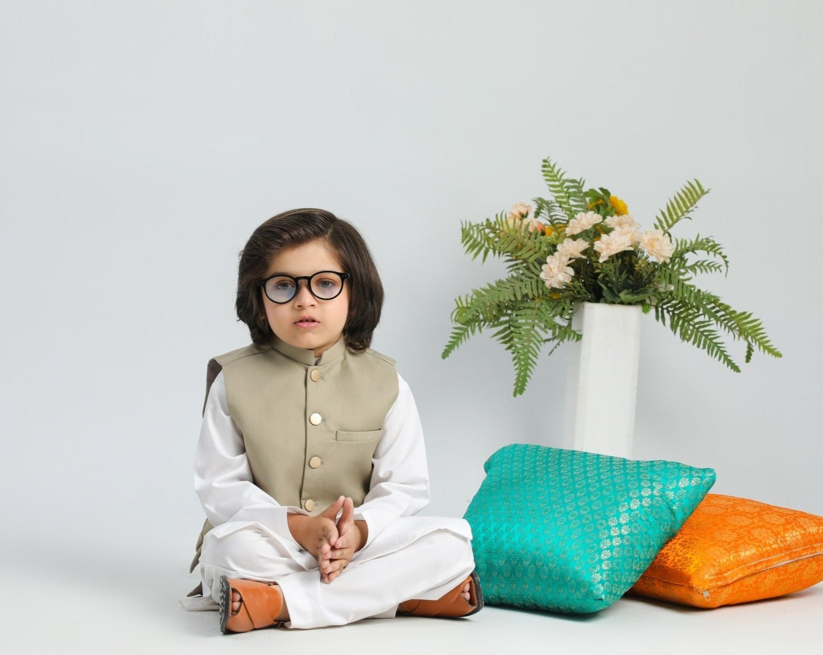 Beige on White - 3PC Set - Kids