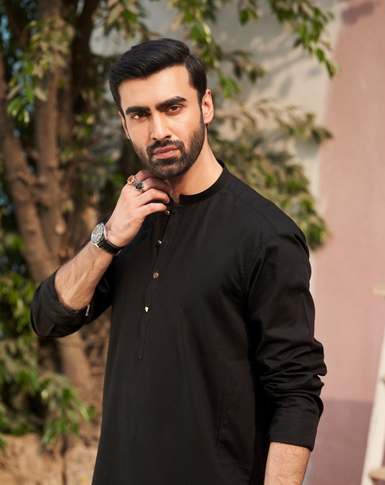 Black Cotton Kurta - Man