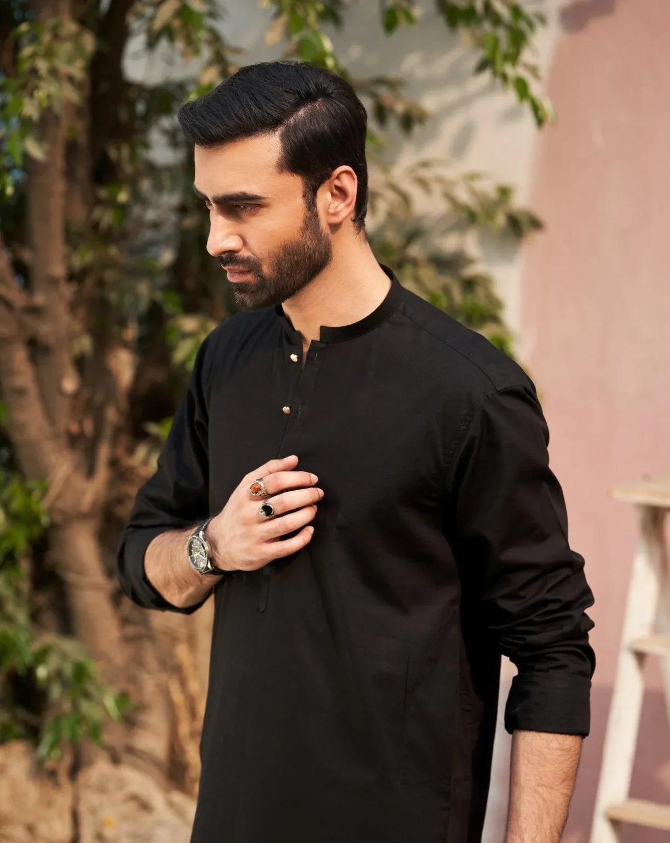 Black Cotton Kurta - Man