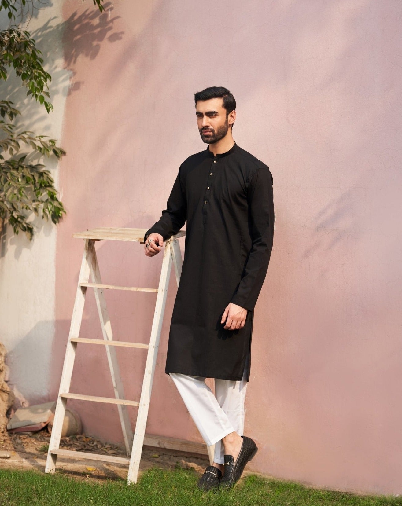 Black Cotton Kurta - Man