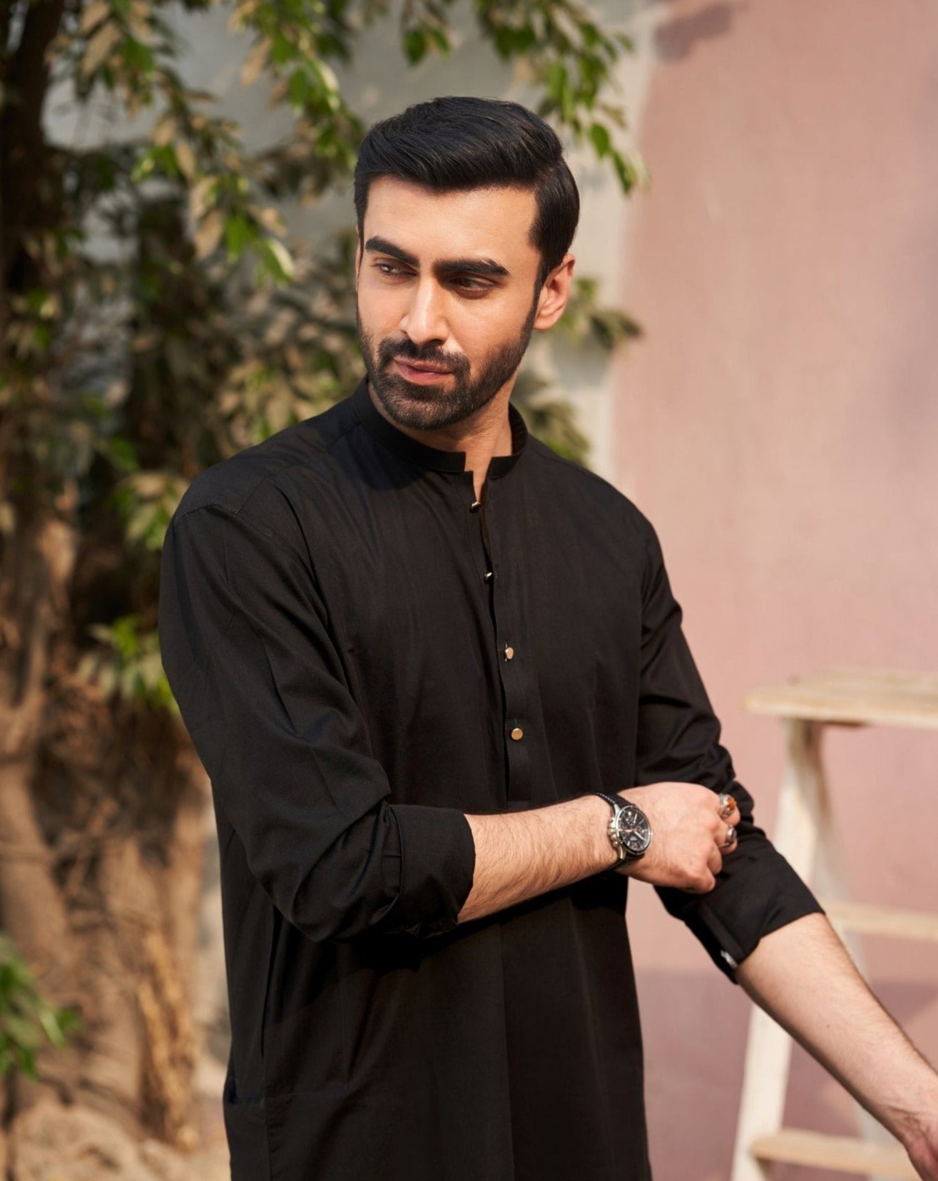 Black Cotton Kurta - Man