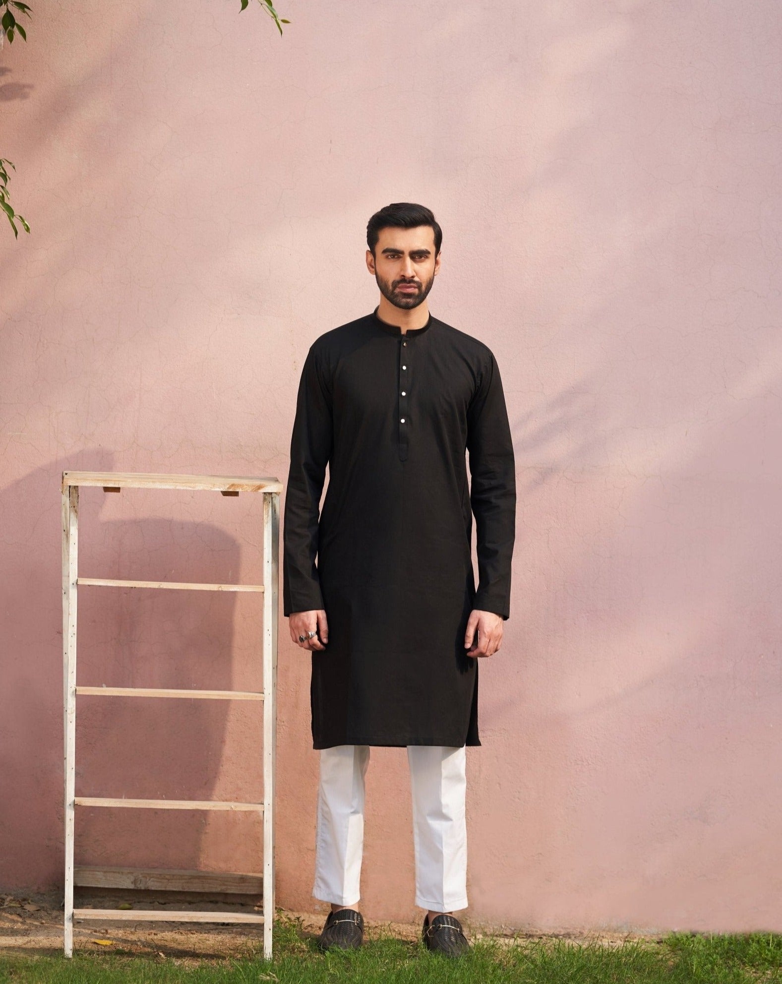 Black Cotton Kurta - Man