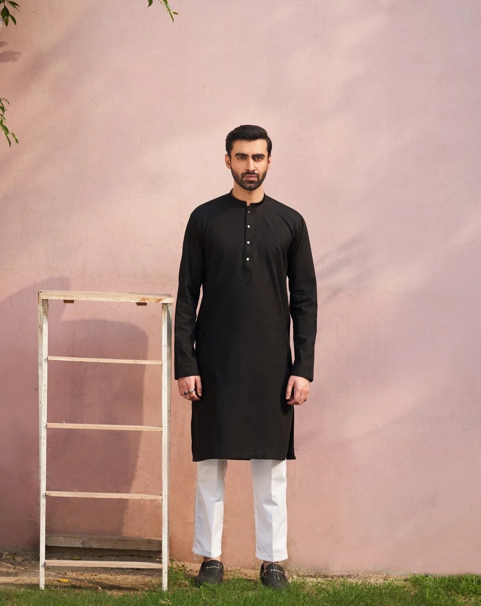 Black Cotton Kurta - Man