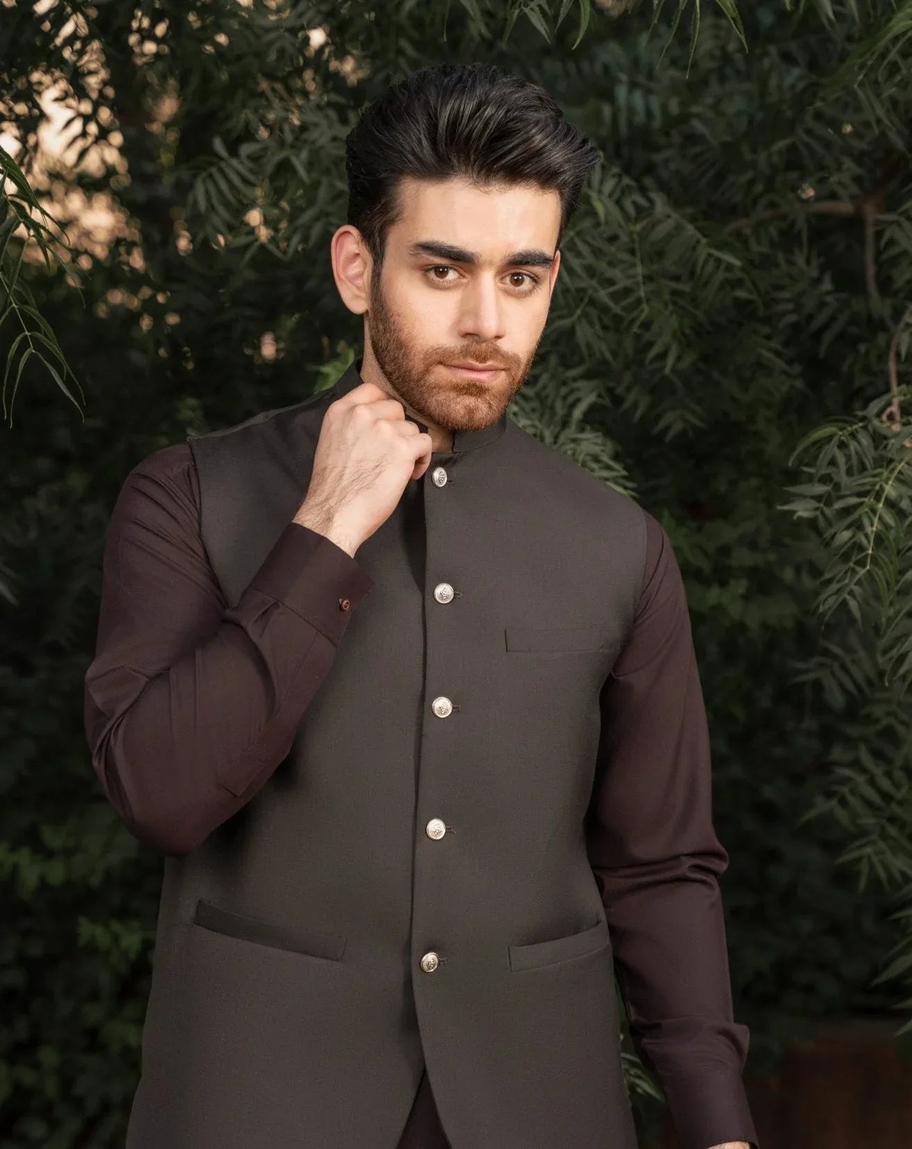 Chocolate Brown Waistcoat - Italian Tropical for men