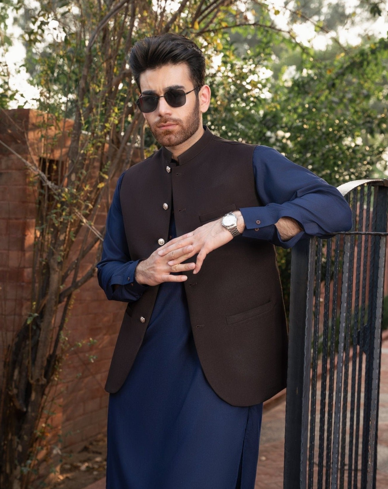 Dark Brown on Blue - 3PC - MuraqshMuraqsh Man