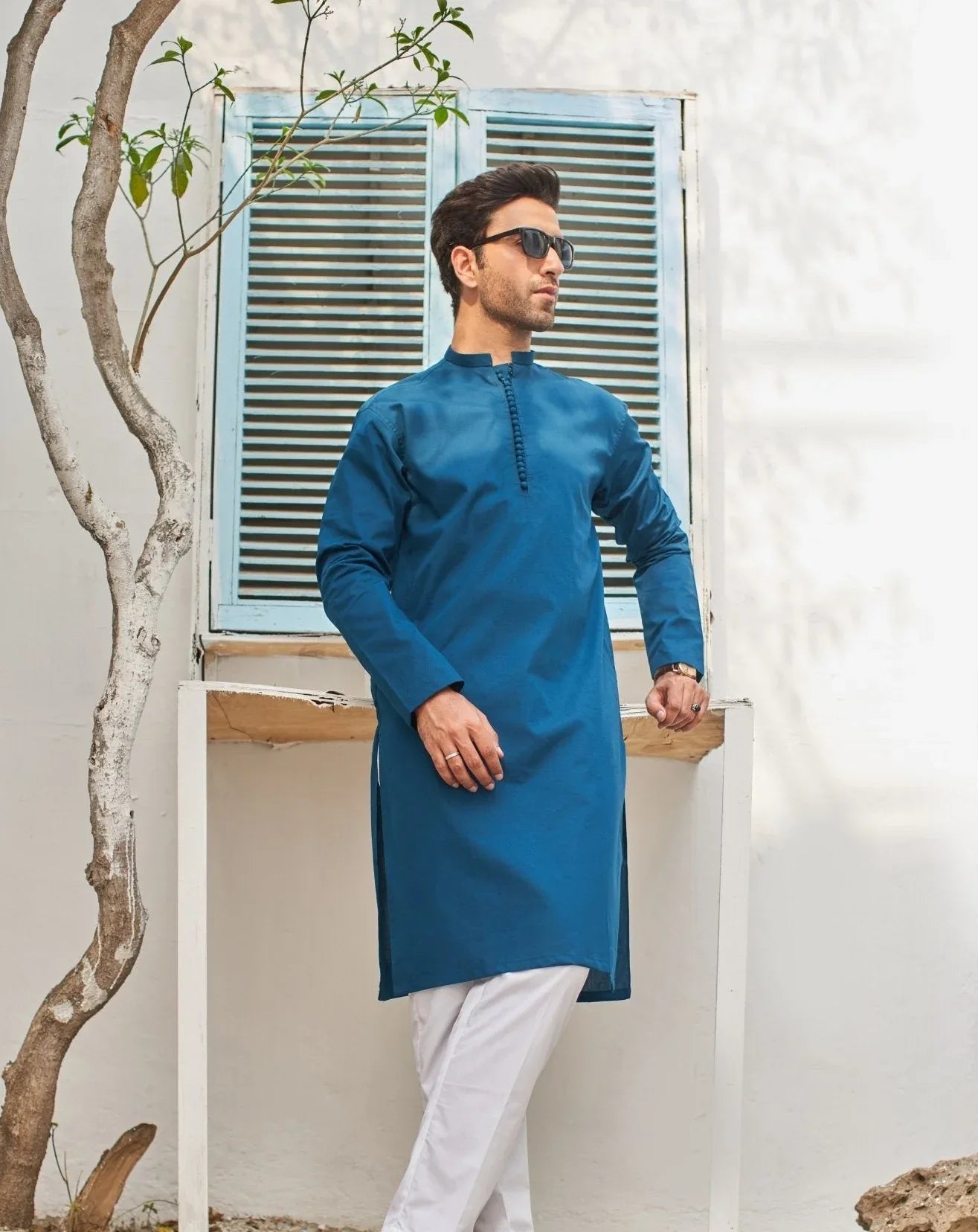 French Blue Cotton Kurta - MuraqshMuraqsh