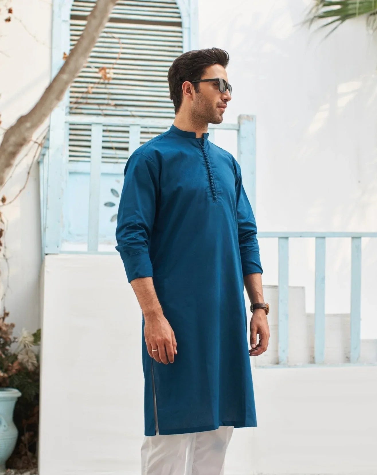 French Blue Cotton Kurta - MuraqshMuraqsh