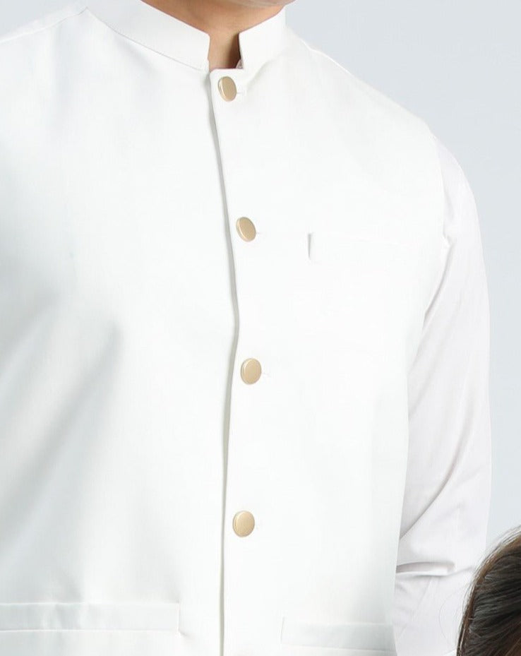 Ivory shalwar kameez with off white waistcoat for men - 3PC
