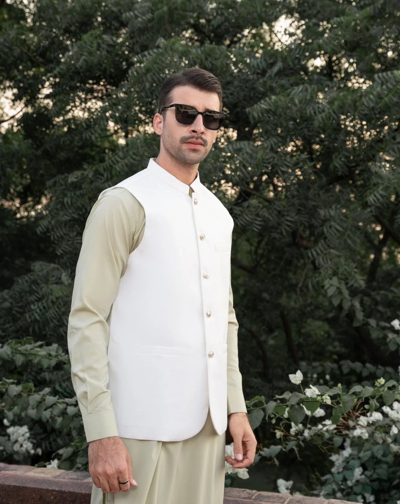 Mint kurta trouser and White waistcoat - 3PC