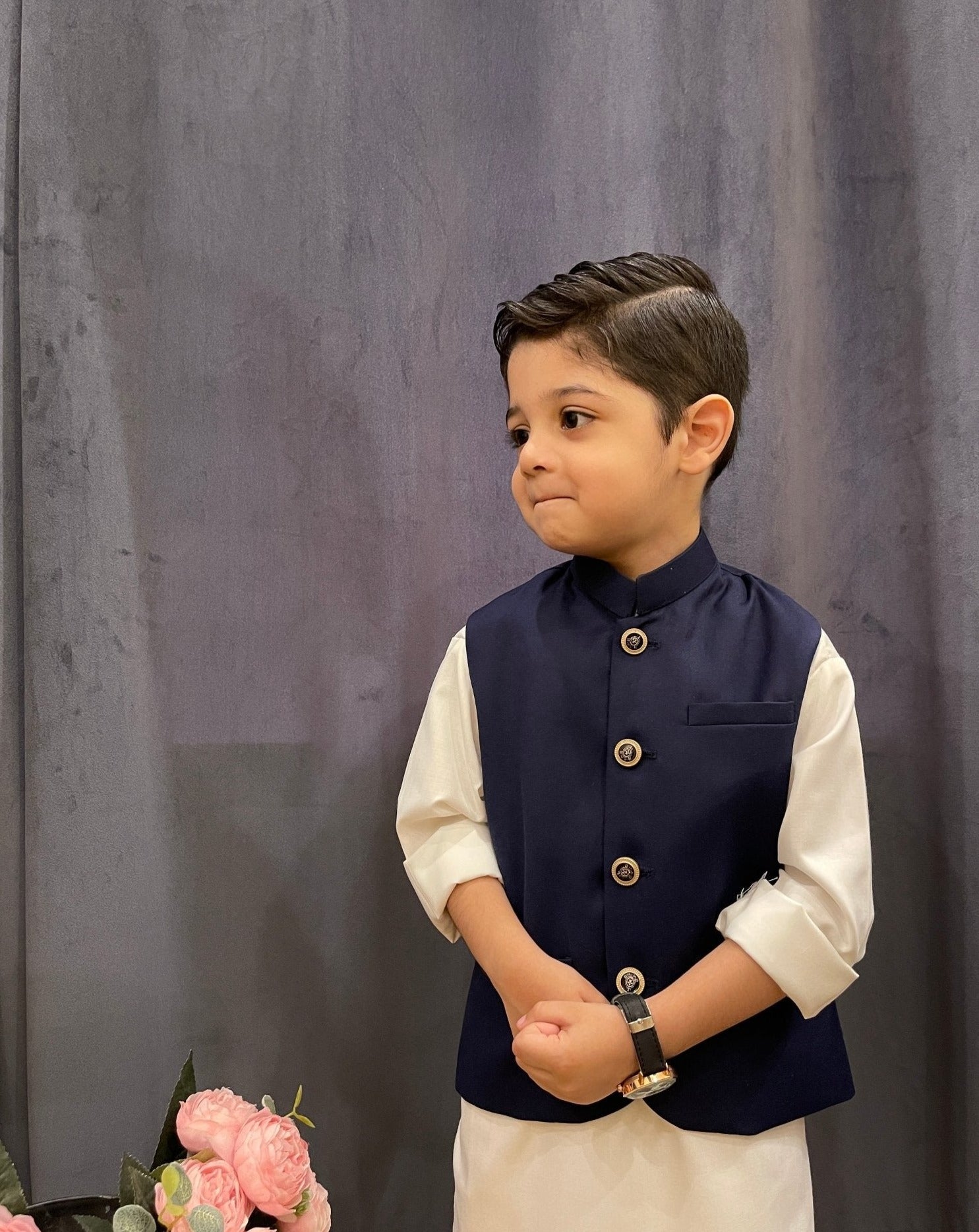 Navy Blue and Off-White - Kidswear - 3PC - MuraqshMuraqsh Man