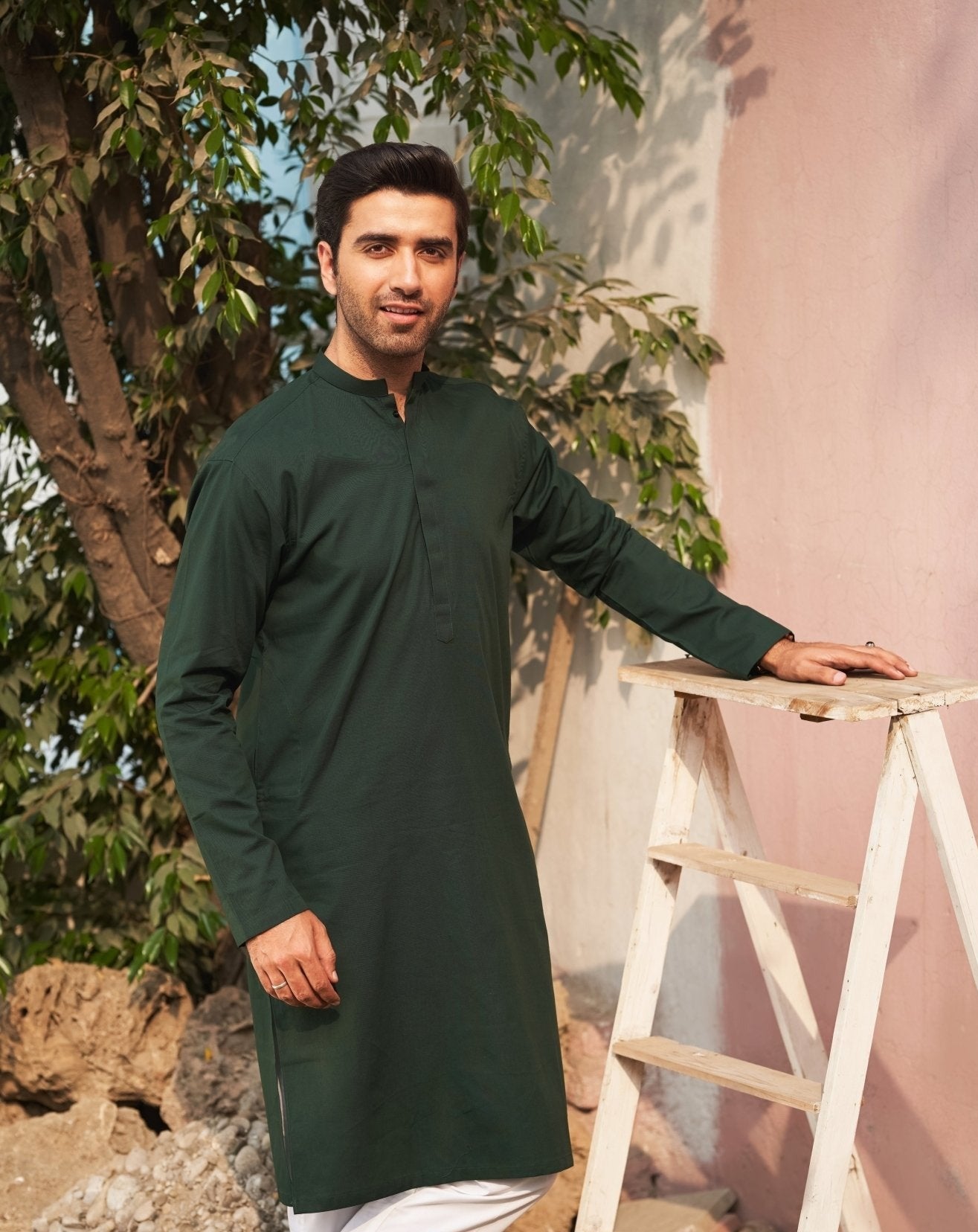 Dark Green Cotton Kurta with Trouser for Men – Muraqsh