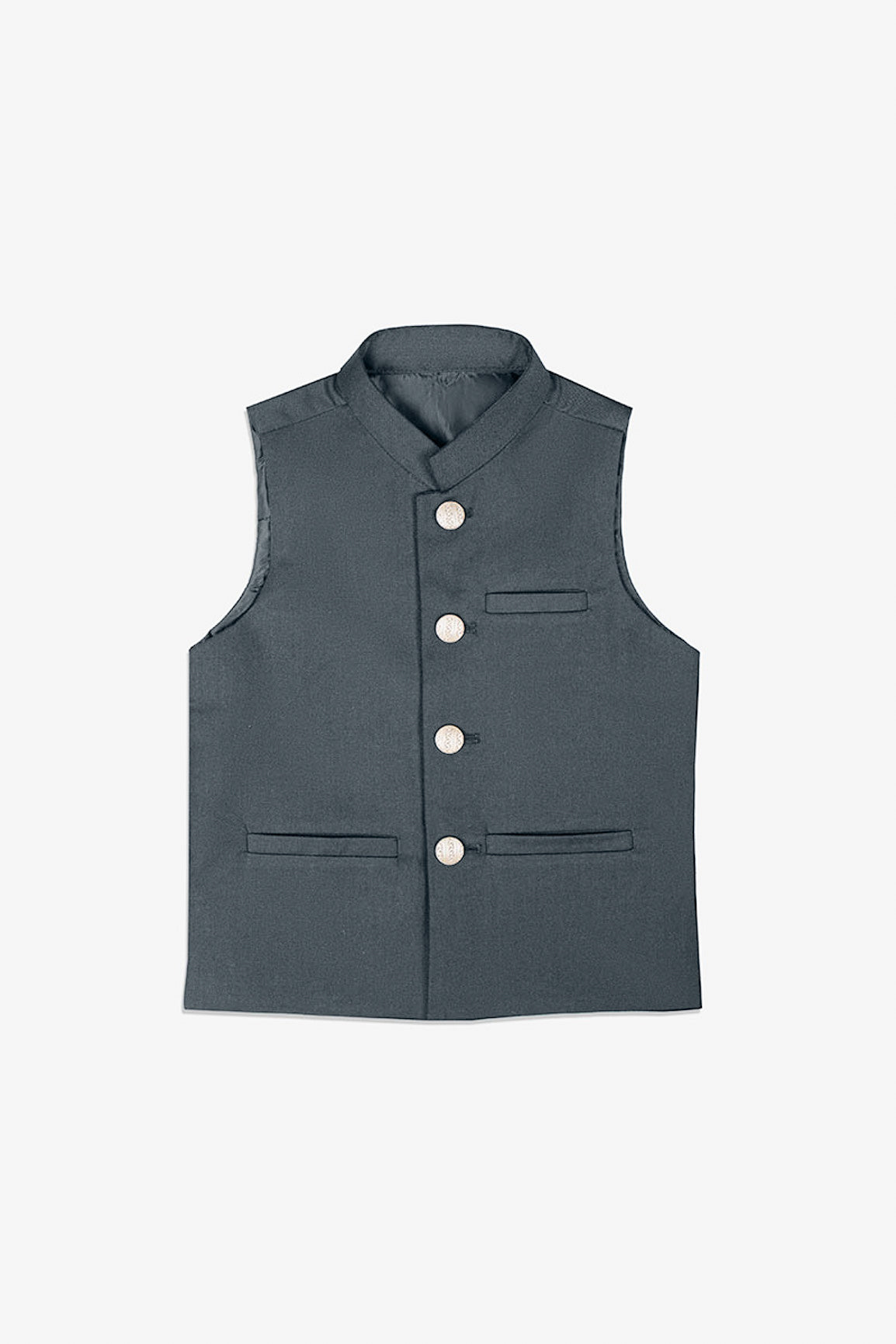 Grey Suiting Waistcoat - Straight Cut Buttoned - Kids