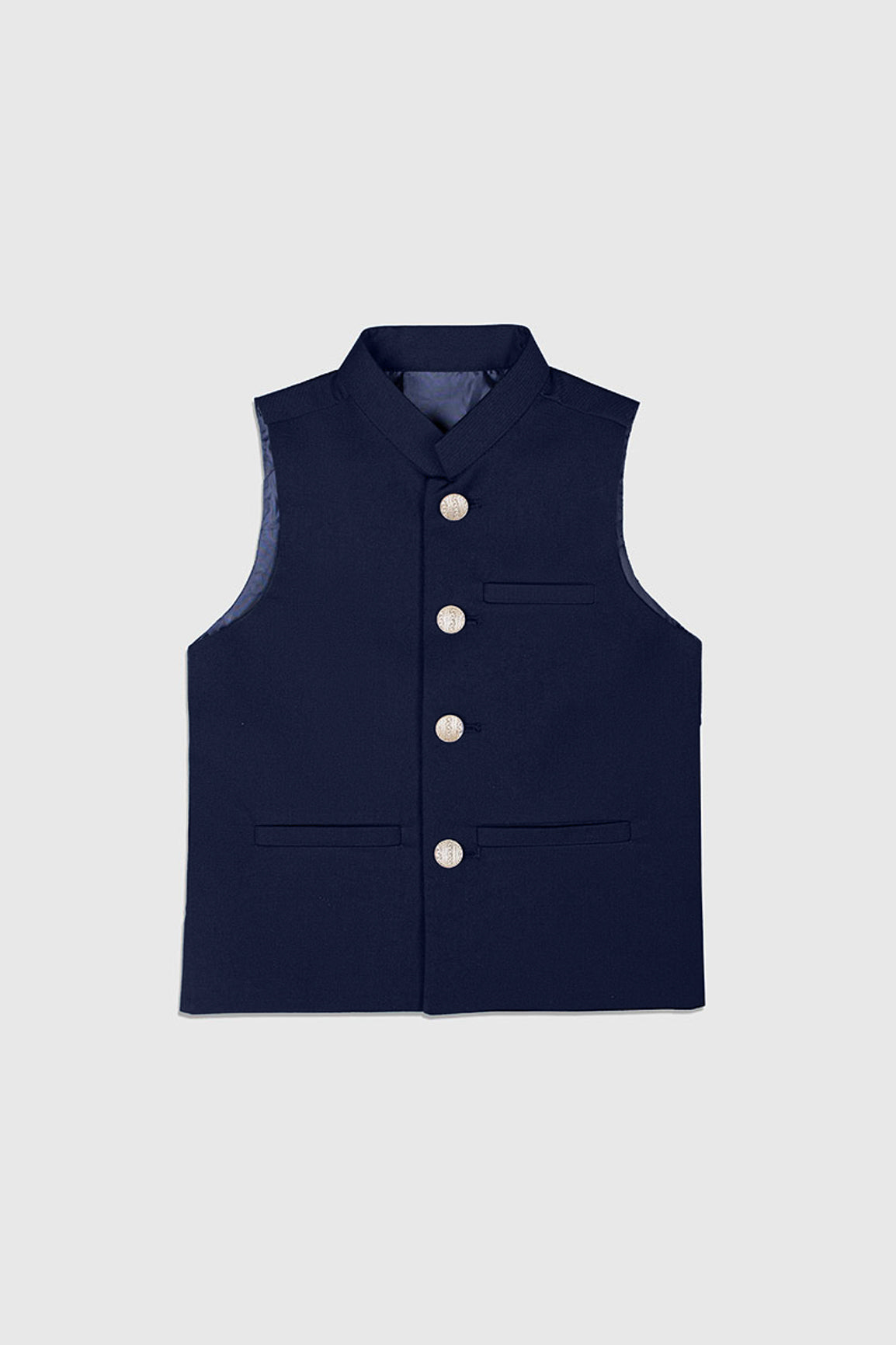Navy Suiting Waistcoat - Straight Cut Buttoned - Kids