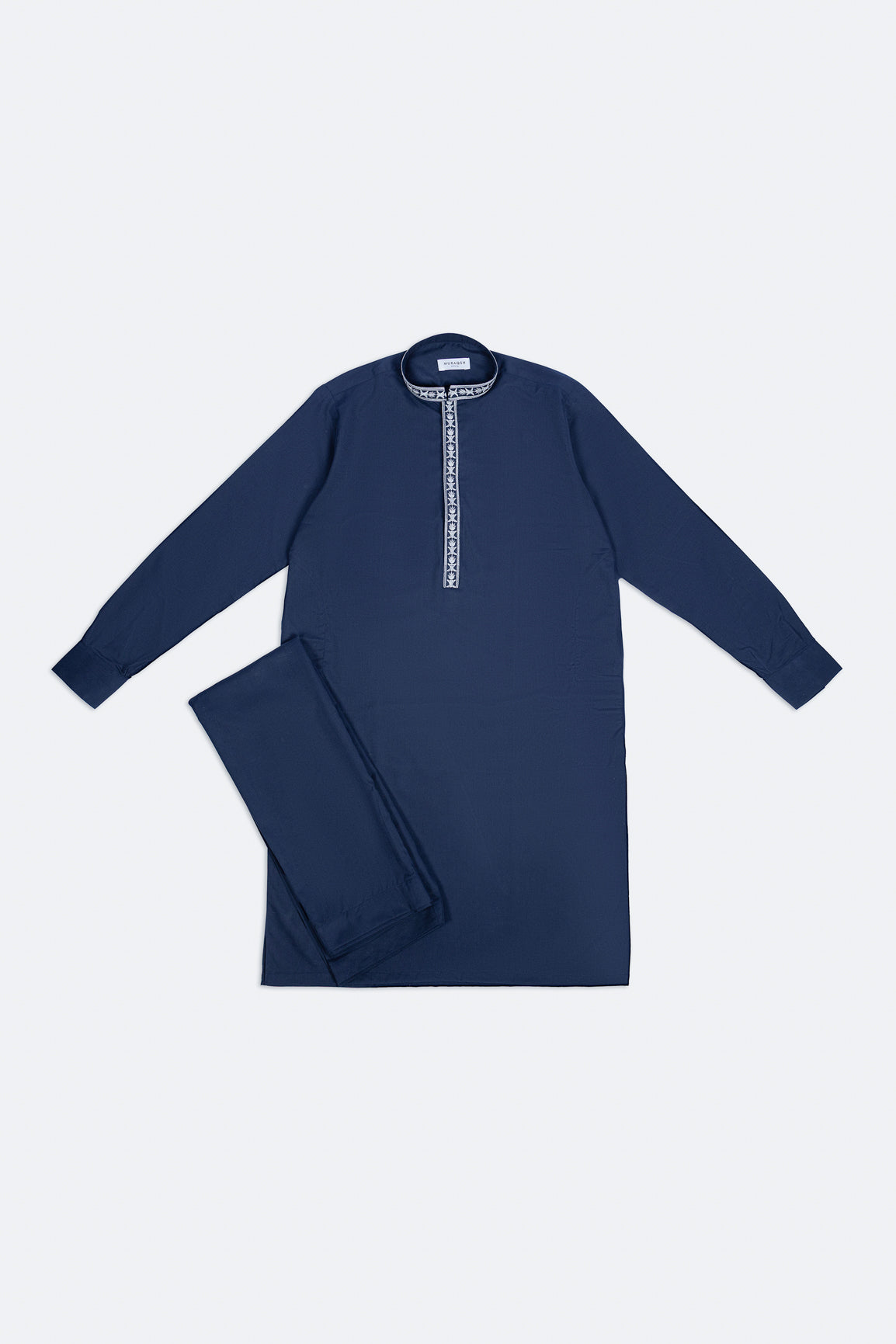 Formal Navy Blue Kurta Shalwar - Collar Neck Embroidered - Men