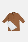 Camel Cotton Kurta Trouser - Kids