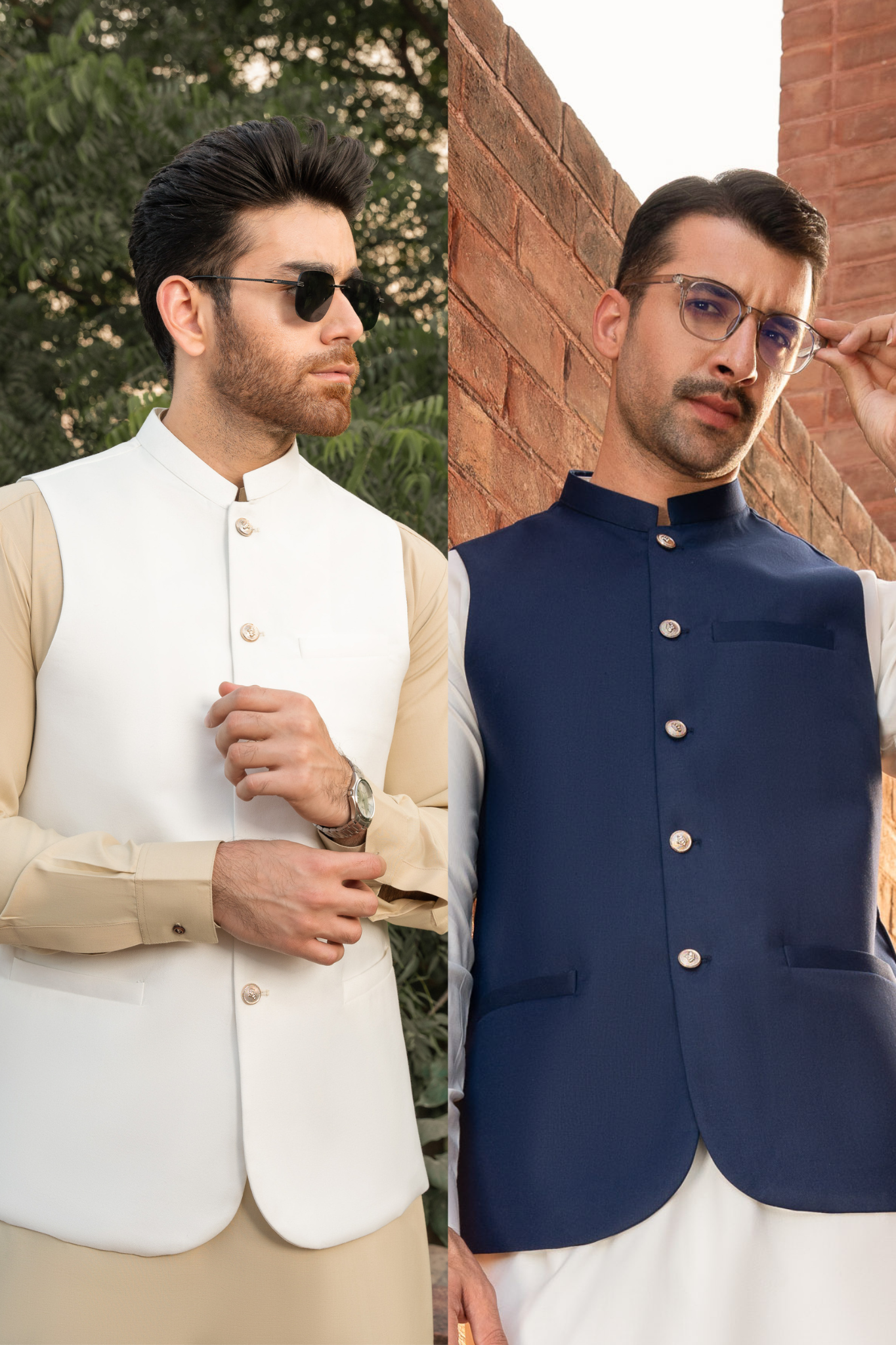 Pack of 2 Suiting Waistcoats - Round Cut - Off White & Navy Blue