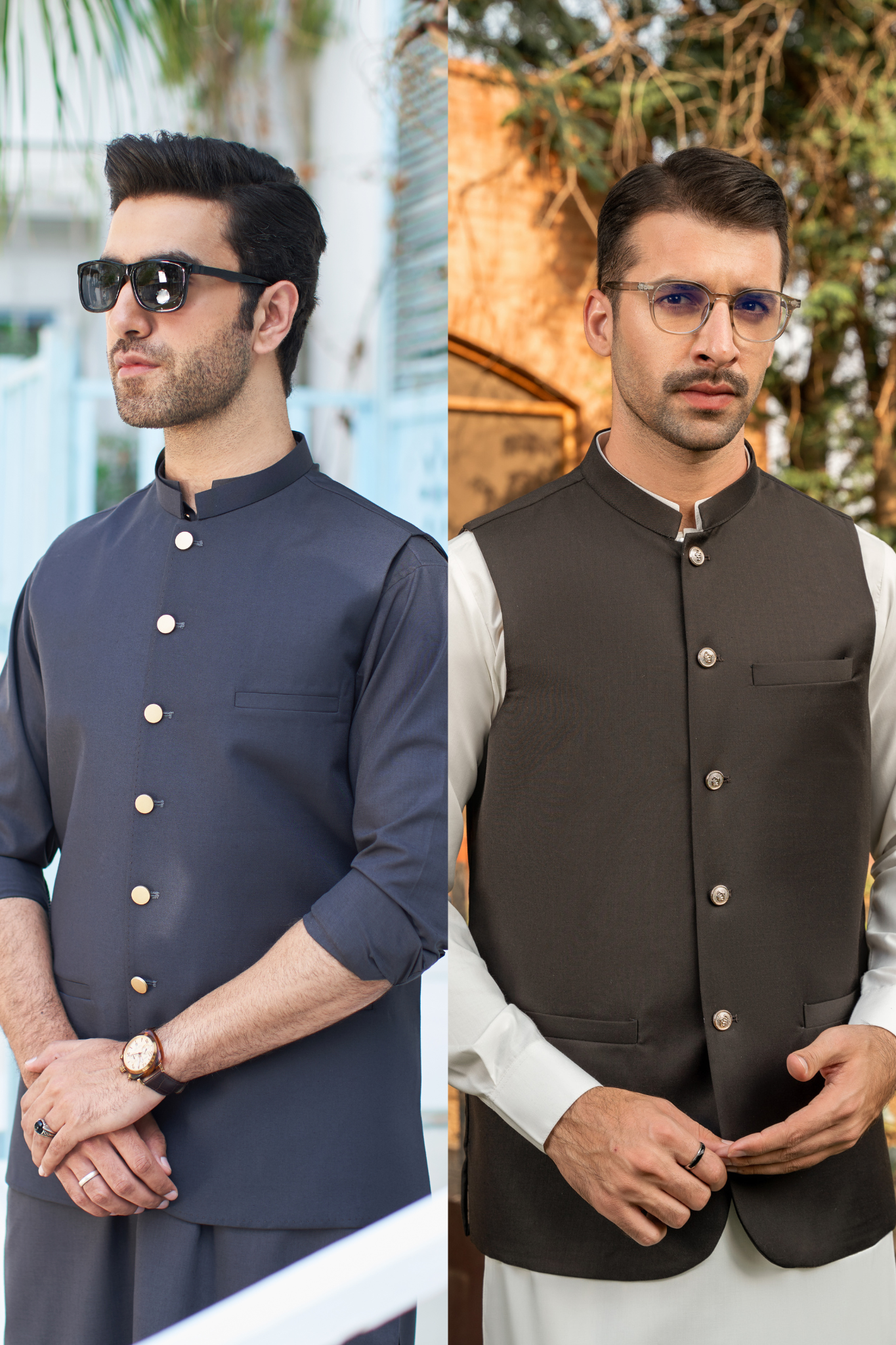 Pack of 2 Suiting Waistcoats  - Round Cut - Charcoal Grey & Dark Brown