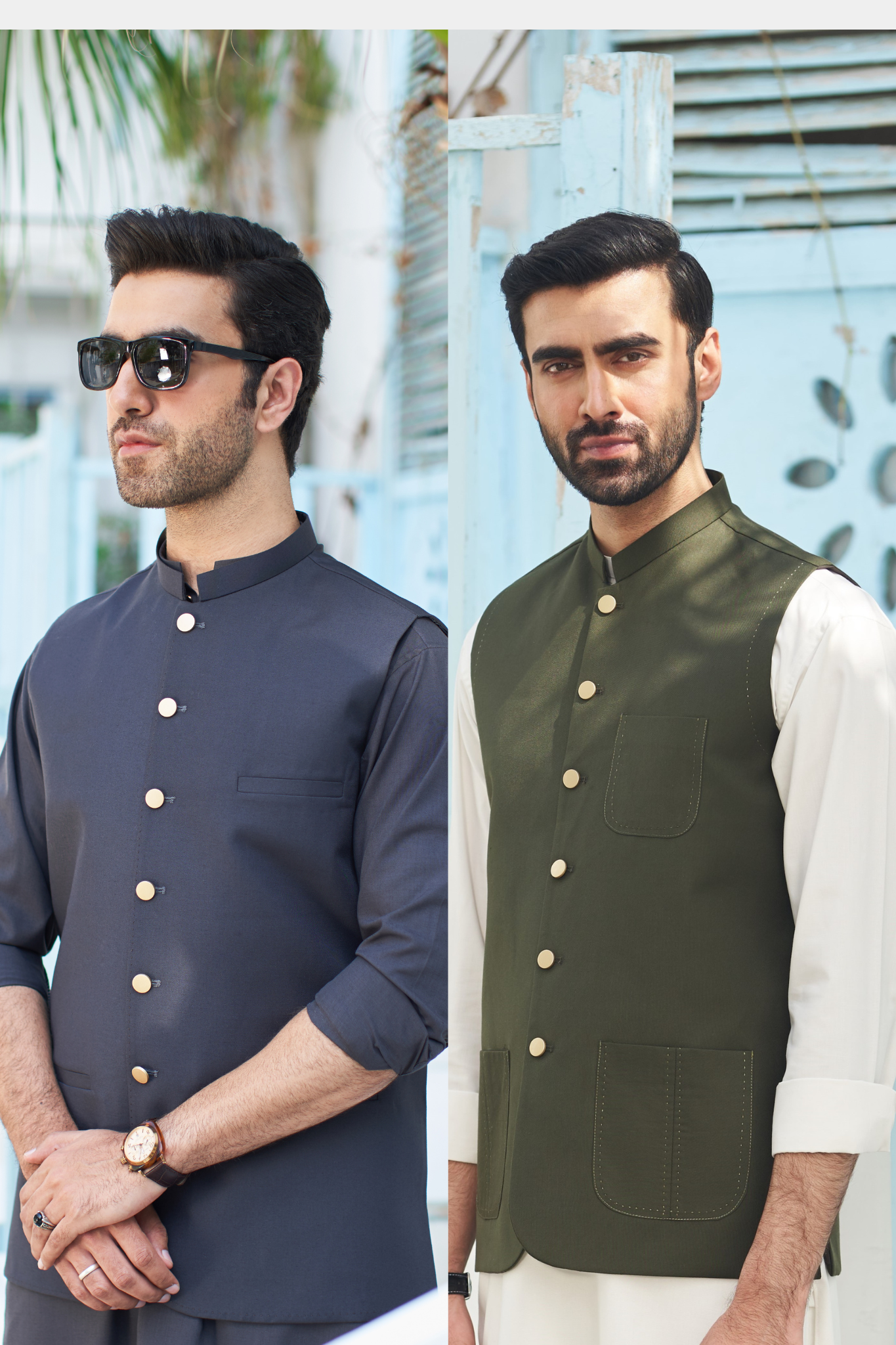 Pack of 2 Suiting Waistcoats - Round Cut - Charcoal Grey & Army Green