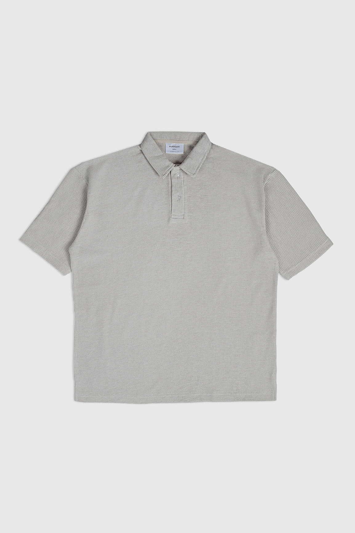 Beige White Oversized Waffle Polo - Men