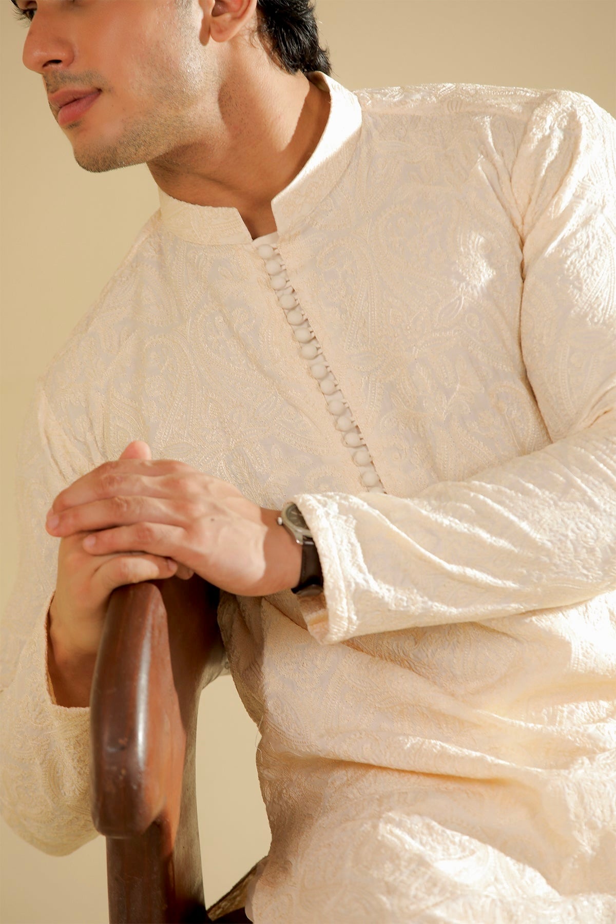Andaz - Bosky White Raw Silk Embroidered Kurta Trouser - Men
