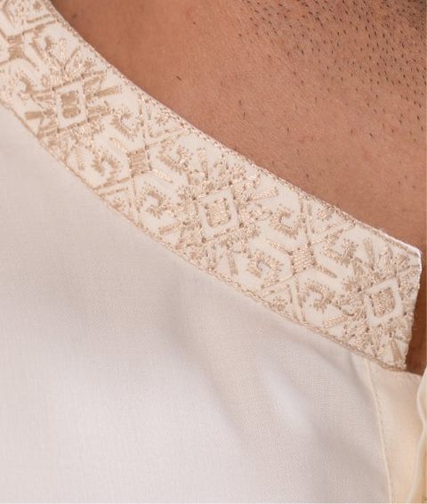 Formal Bosky White Kurta Shalwar - Collar Neck Embroidered - Men