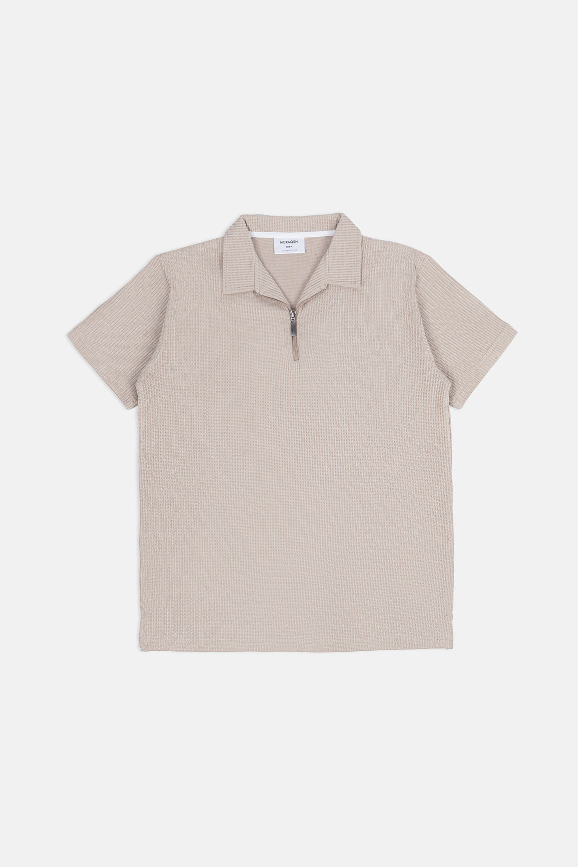 Beige Drop Needle Zipper Polo Shirt - Men