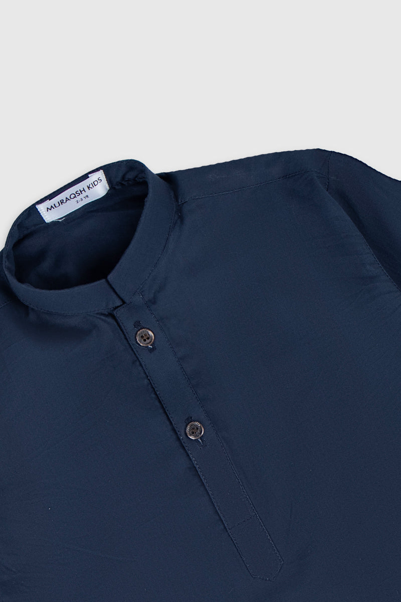 Navy Blue Soft Cotton Kurta Trouser - Kids