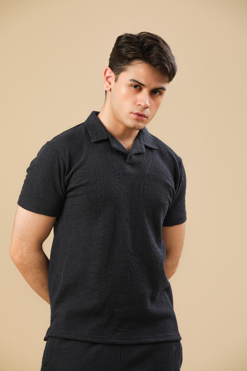 Navy Blue Drop Needle Coord Set - 2PC - Men