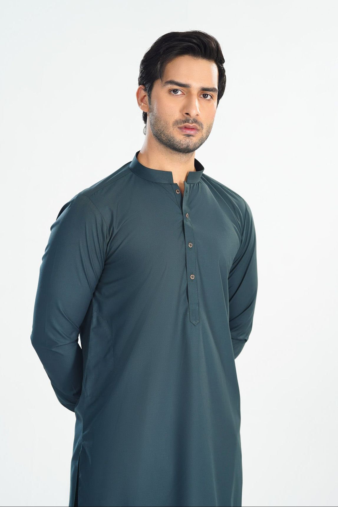 Dark Green Blended Suiting Kameez Shalwar - Men