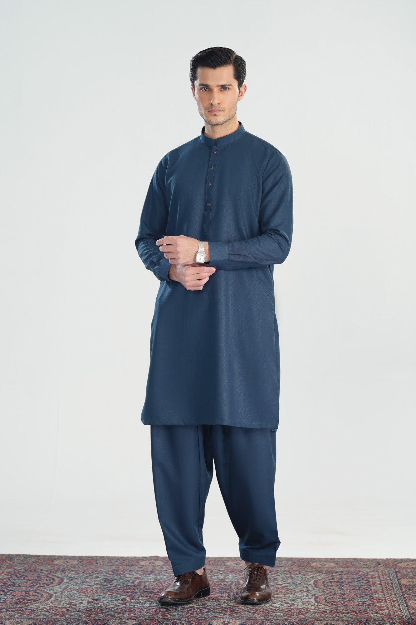 Midnight Blue Blended Kameez Shalwar - Men