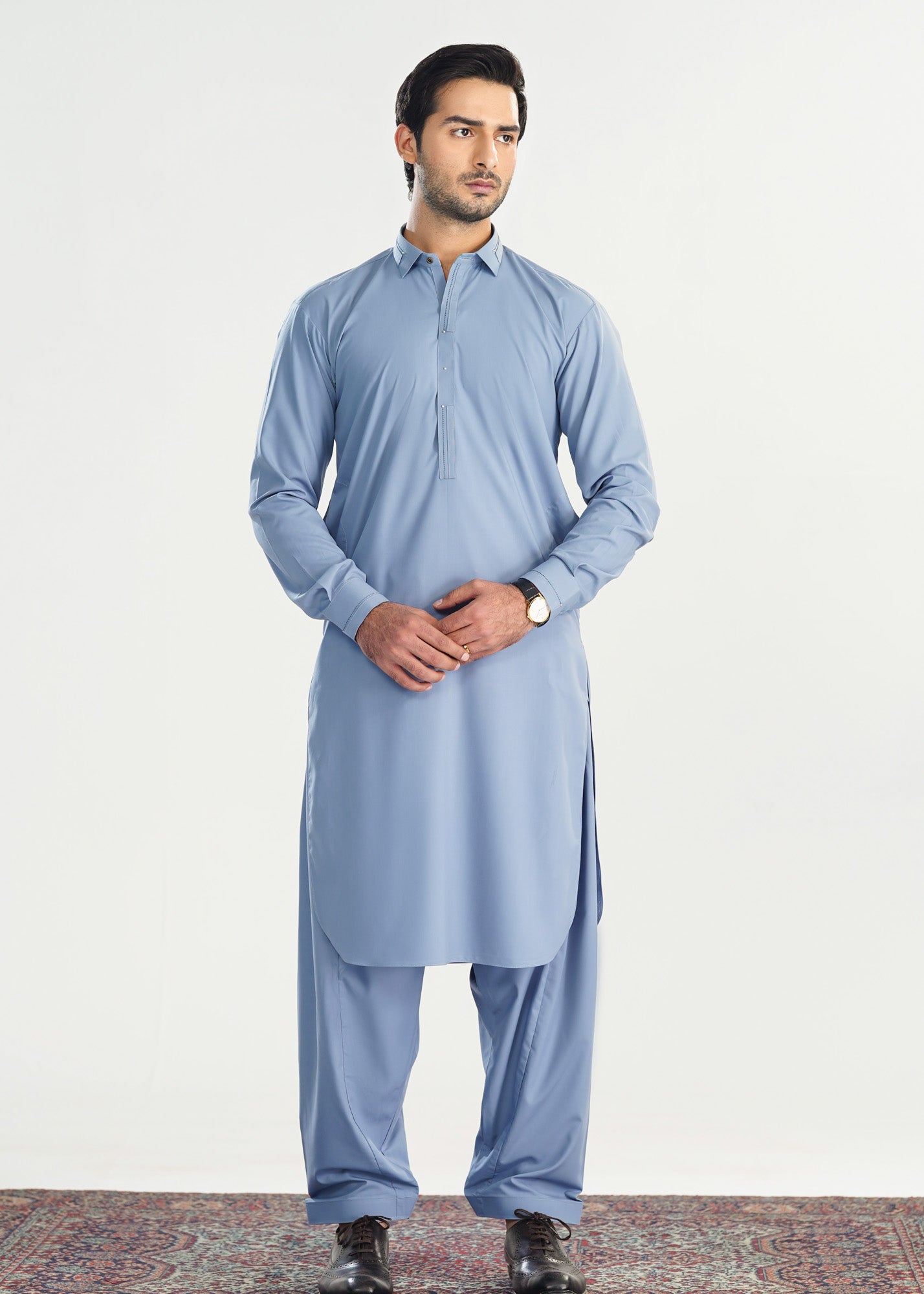 Sapphire Blue French Collar Kameez Shalwar - Men