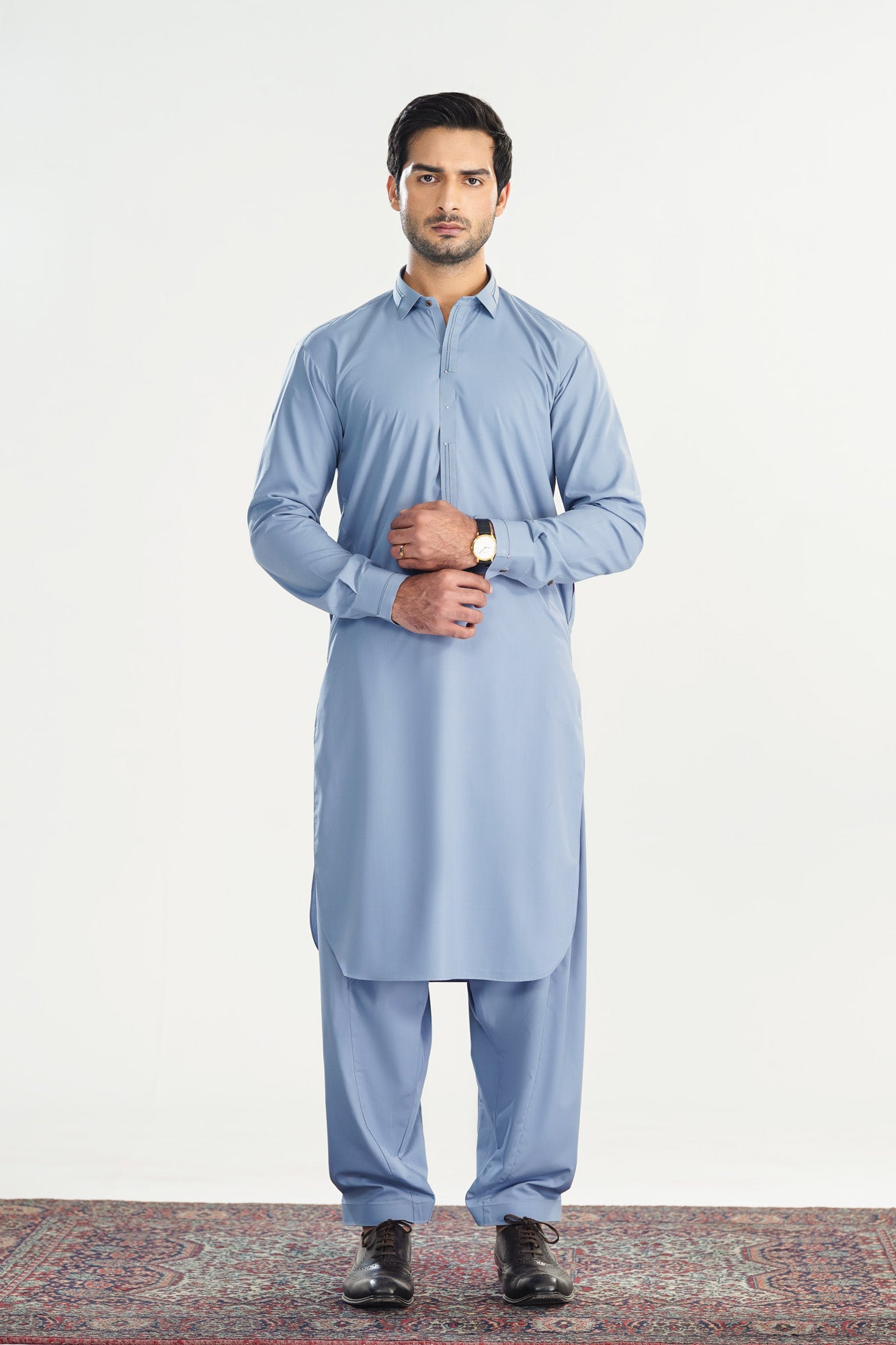 Sapphire Blue French Collar Kameez Shalwar - Men