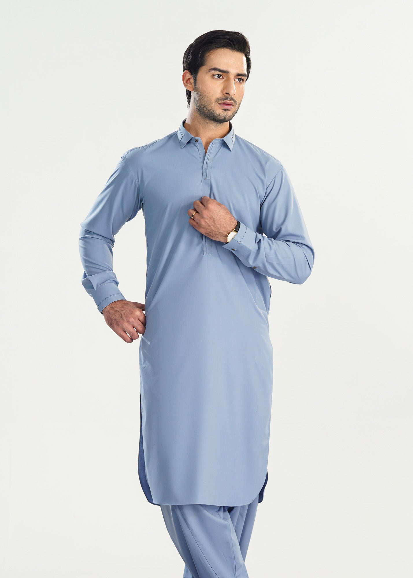 Sapphire Blue French Collar Kameez Shalwar - Men