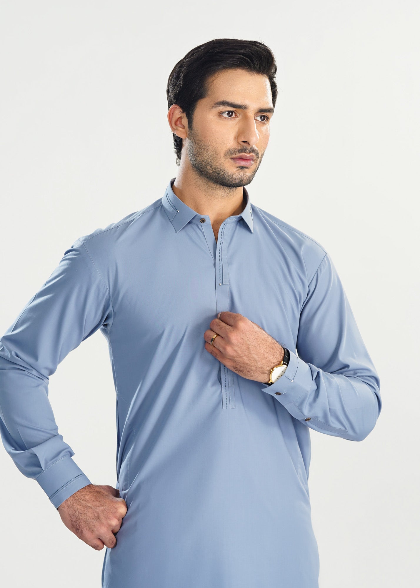Sapphire Blue French Collar Kameez Shalwar - Men