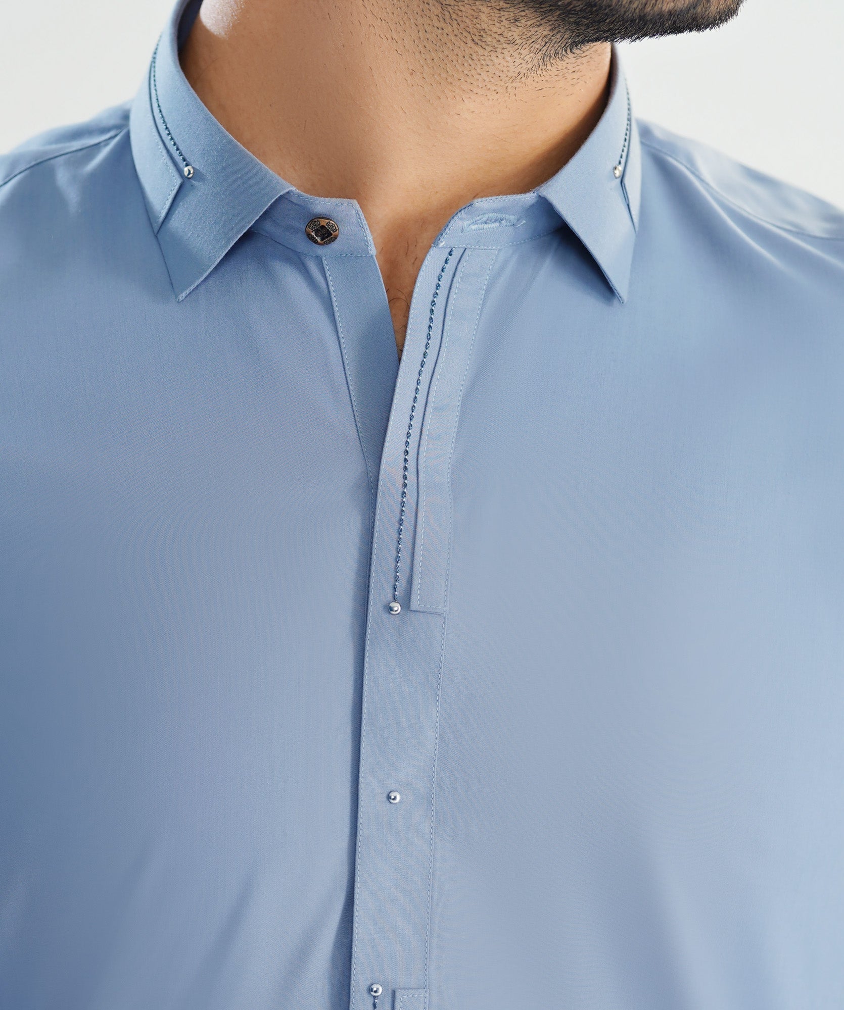 Sapphire Blue French Collar Kameez Shalwar - Men