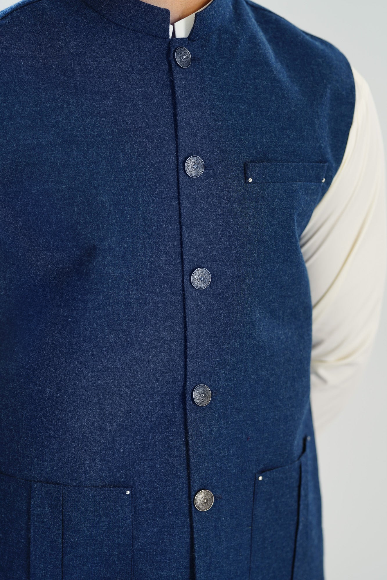 Midnight Blue Wool Waistcoat - Straigth Cut - Men