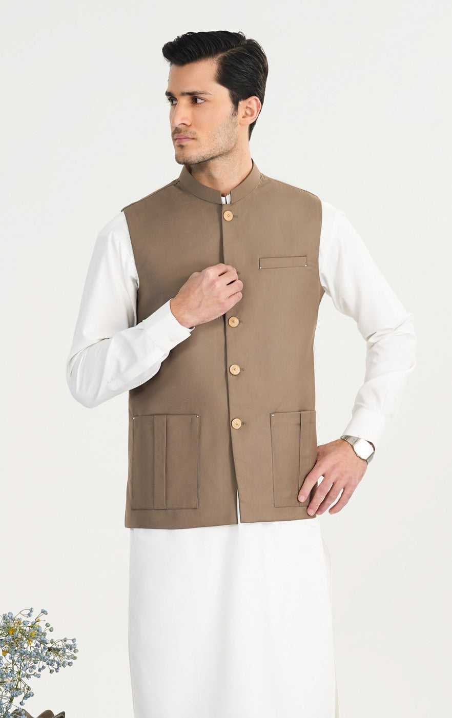 Sand Beige Suiting Waistcoat - Straigth Cut - Men