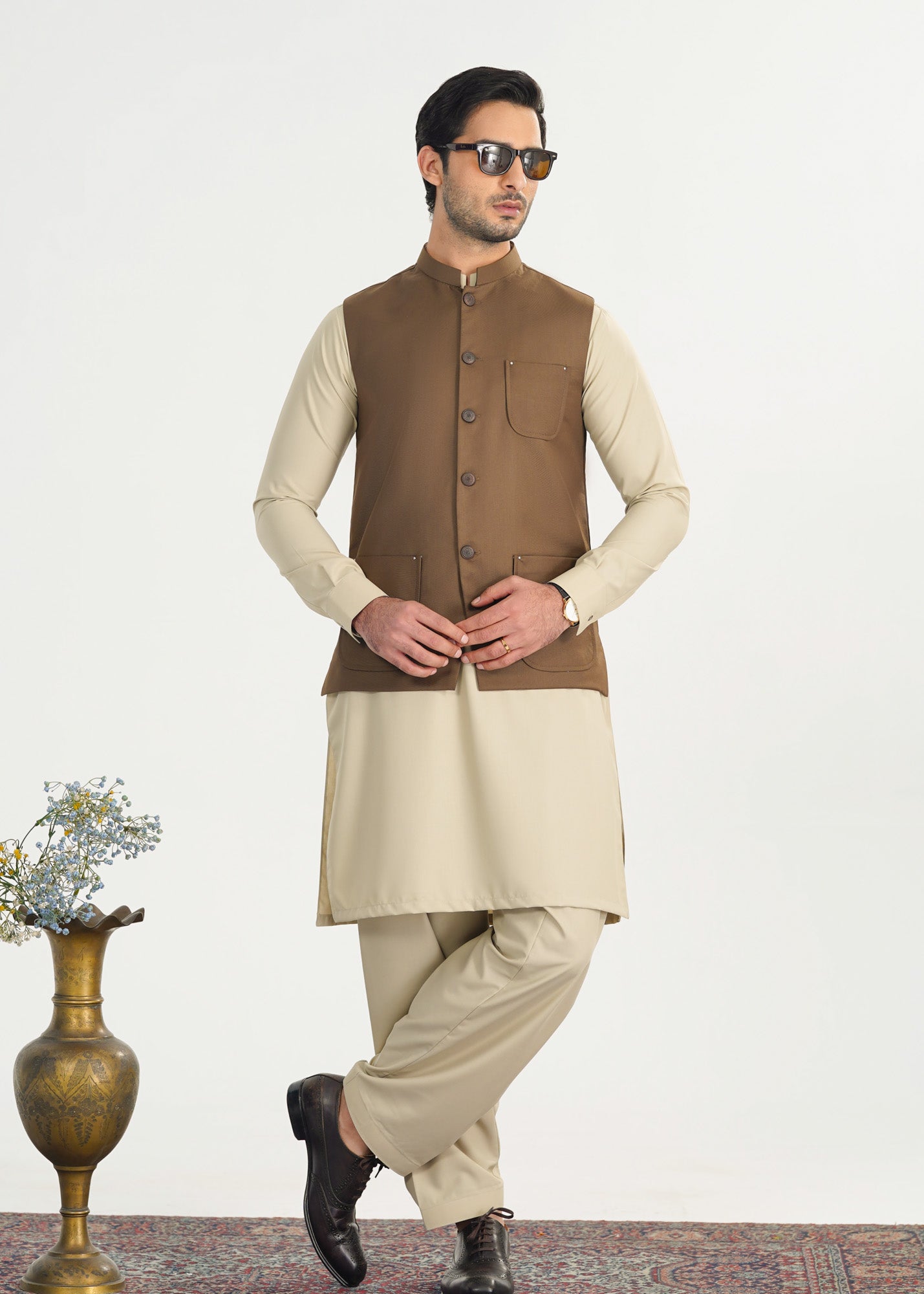 Light Brown Suiting Waistcoat - Straigth Cut - Men