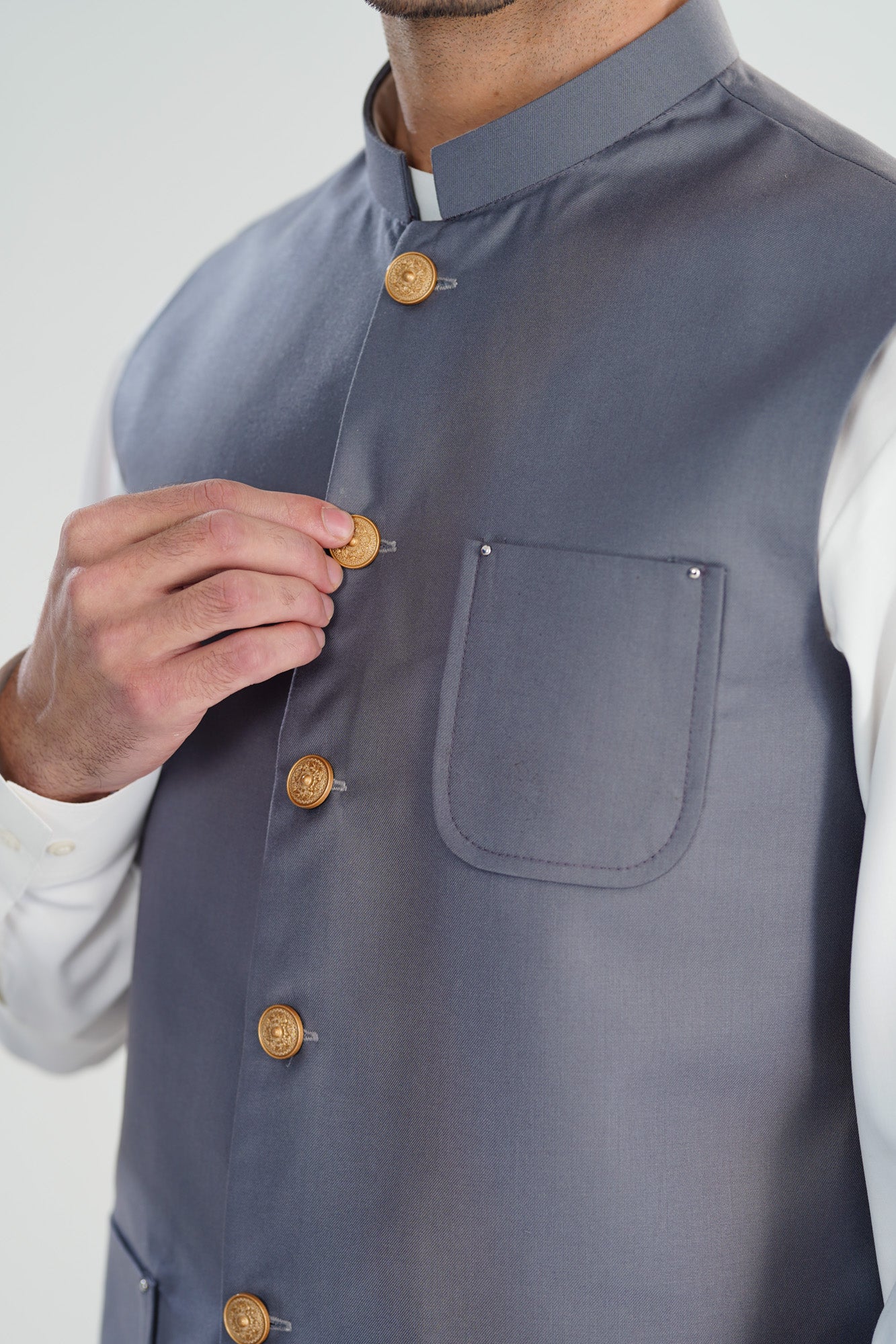 Bluish Grey Suiting Waistcoat - Straigth Cut - Men