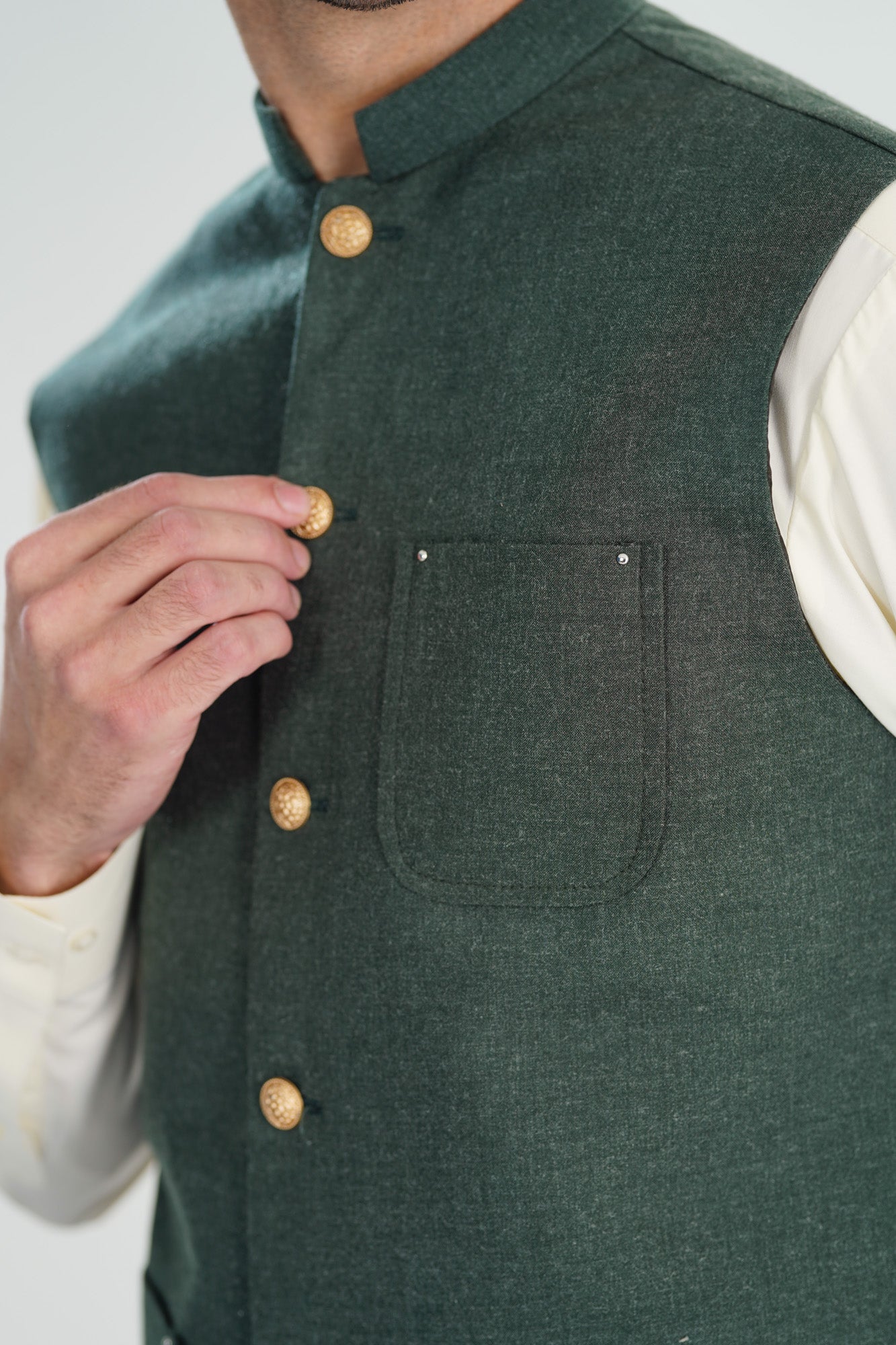 Army Green Wool Waistcoat - A-Line Cut - Men