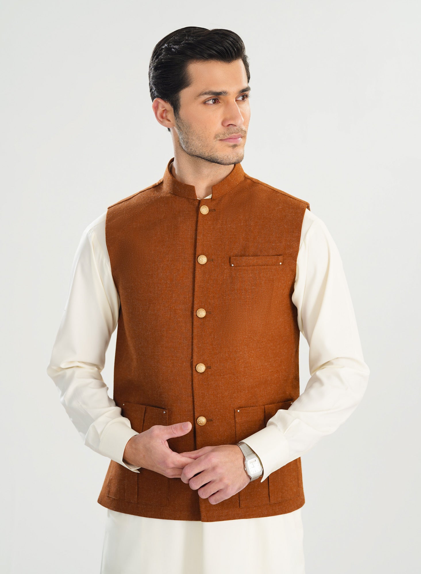 Caramel Wool Waistcoat - Straigth Cut - Men