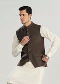 Bosky White Kurta Shalwar with Taupe Suiting Waistcoat - Straight Cut - Men