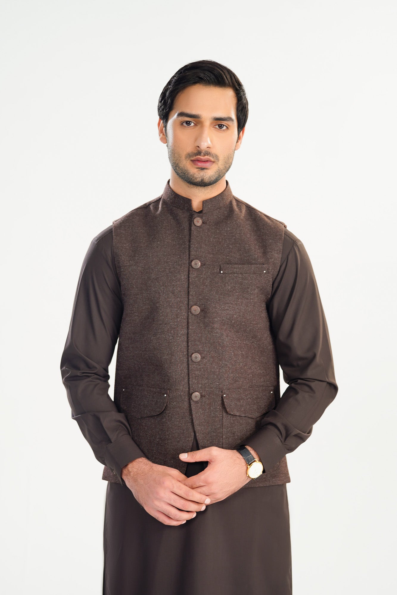 Brown Wool Waistcoat - A-Line Cut - Men