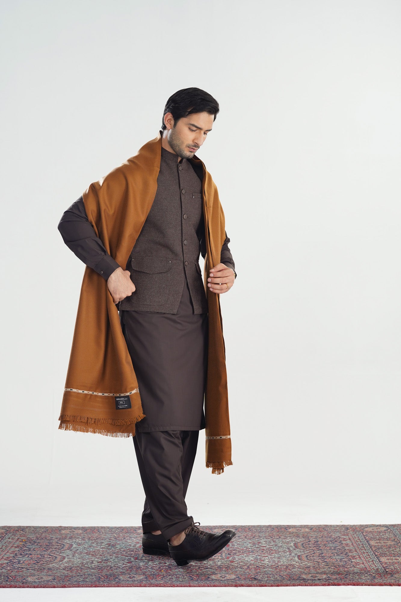 Camel Kashmiri Wool Shawl - Men