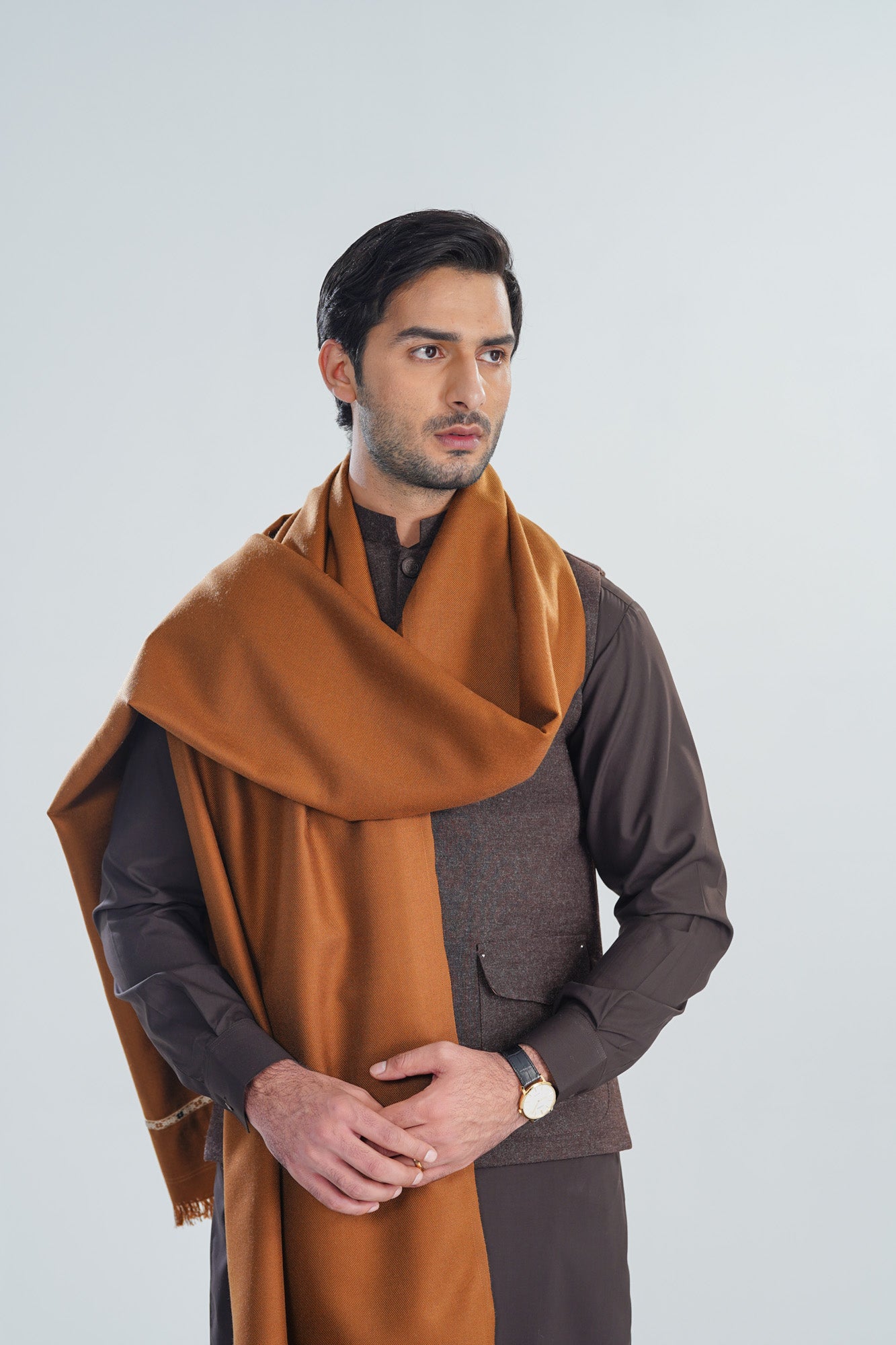 Camel Kashmiri Wool Shawl - Men