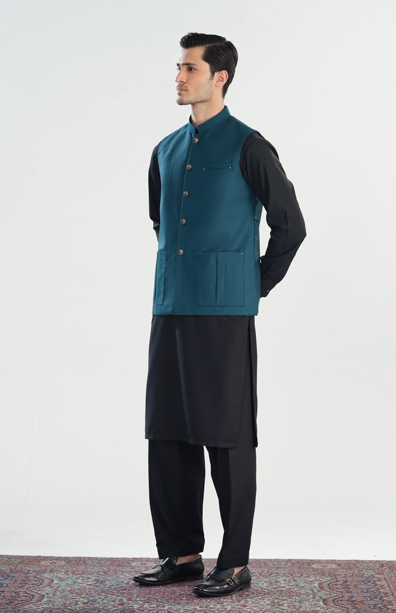 Teal Blue Suiting Waistcoat - Straigth Cut - Men